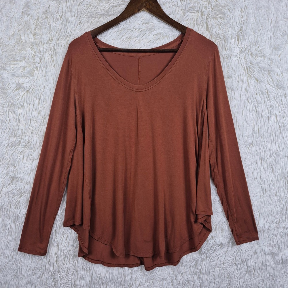 Lululemon Up For Down Time Long Sleeve Scoop Neck Flowy Top Rust Terracotta Yoga